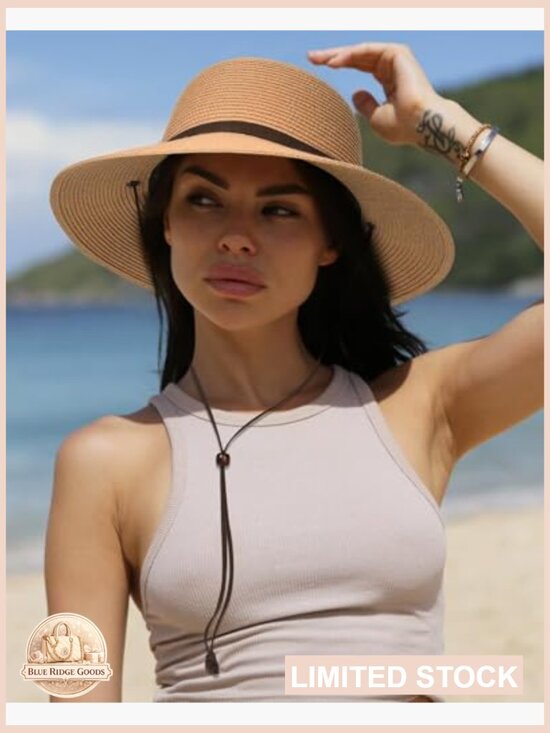 Wide Brim Sun Hat with Adjustable Wind Lanyard UPF 80+ Summer Travel main image 4